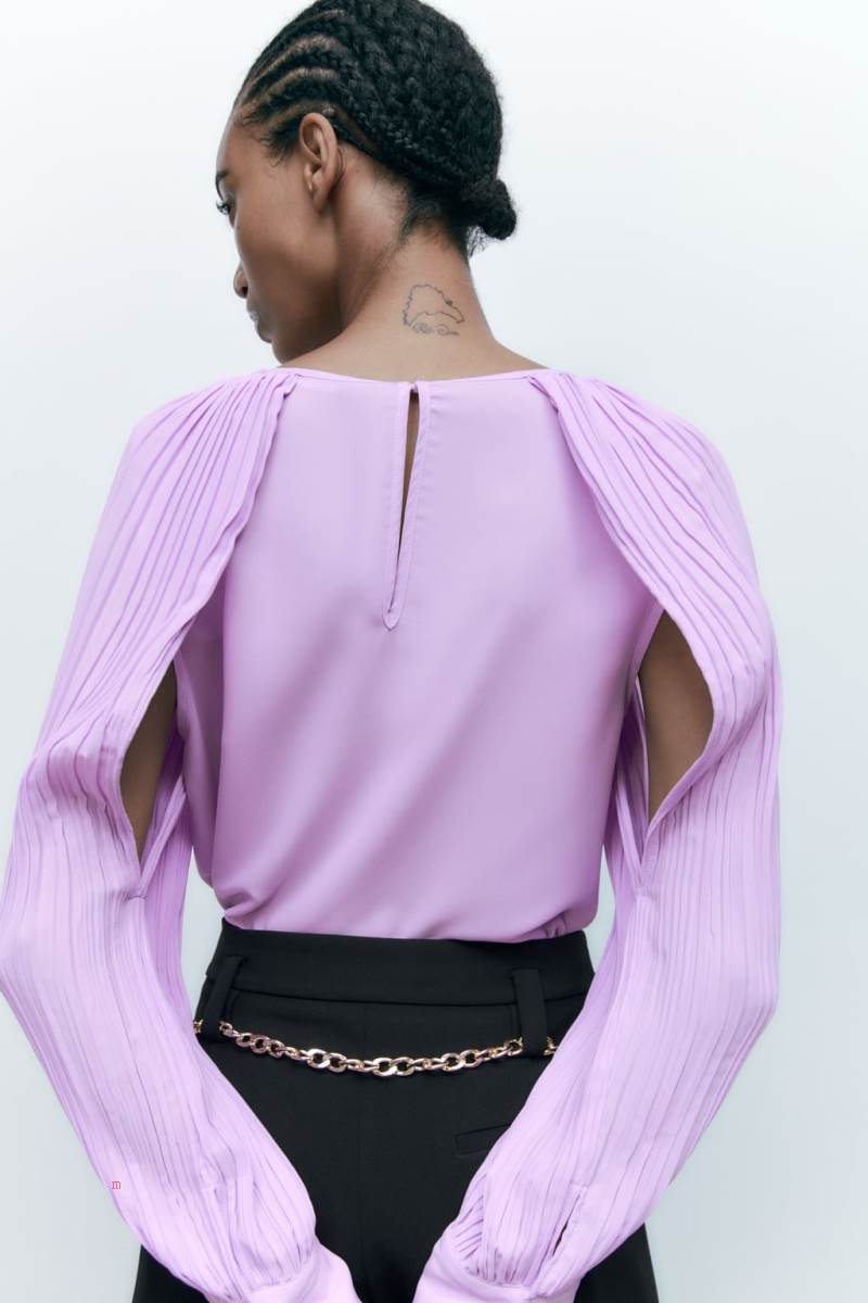ZARA PLEATED CAPE SLEEVE Blusar Dam Ljuslila | NJDRM-7104