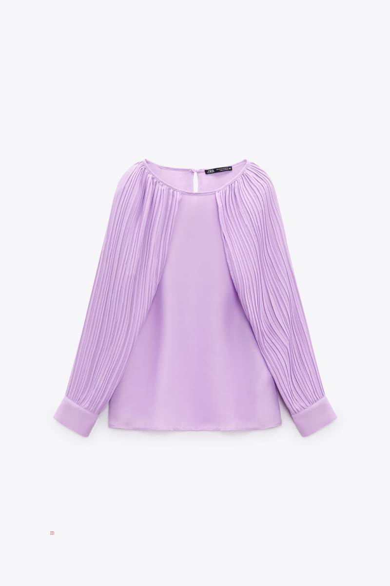 ZARA PLEATED CAPE SLEEVE Blusar Dam Ljuslila | NJDRM-7104