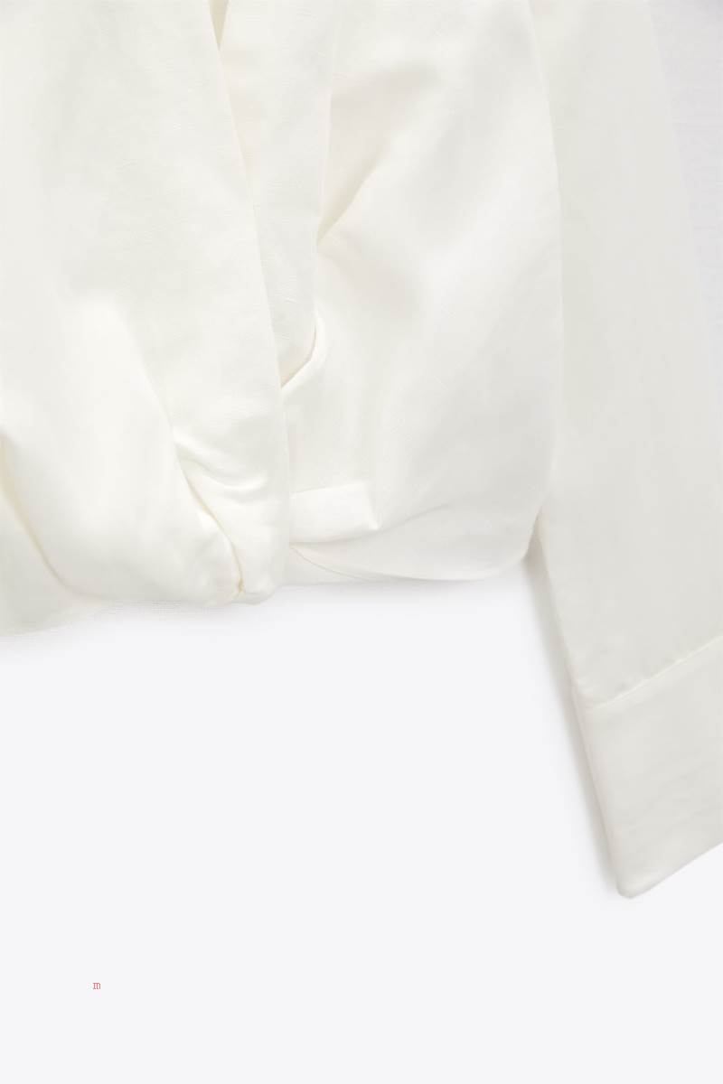 ZARA PLEATED LINEN BLEND Blusar Dam Grå Vita | FGRYI-8396