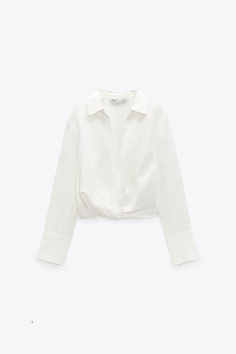ZARA PLEATED LINEN BLEND Blusar Dam Grå Vita | TYRCA-7124