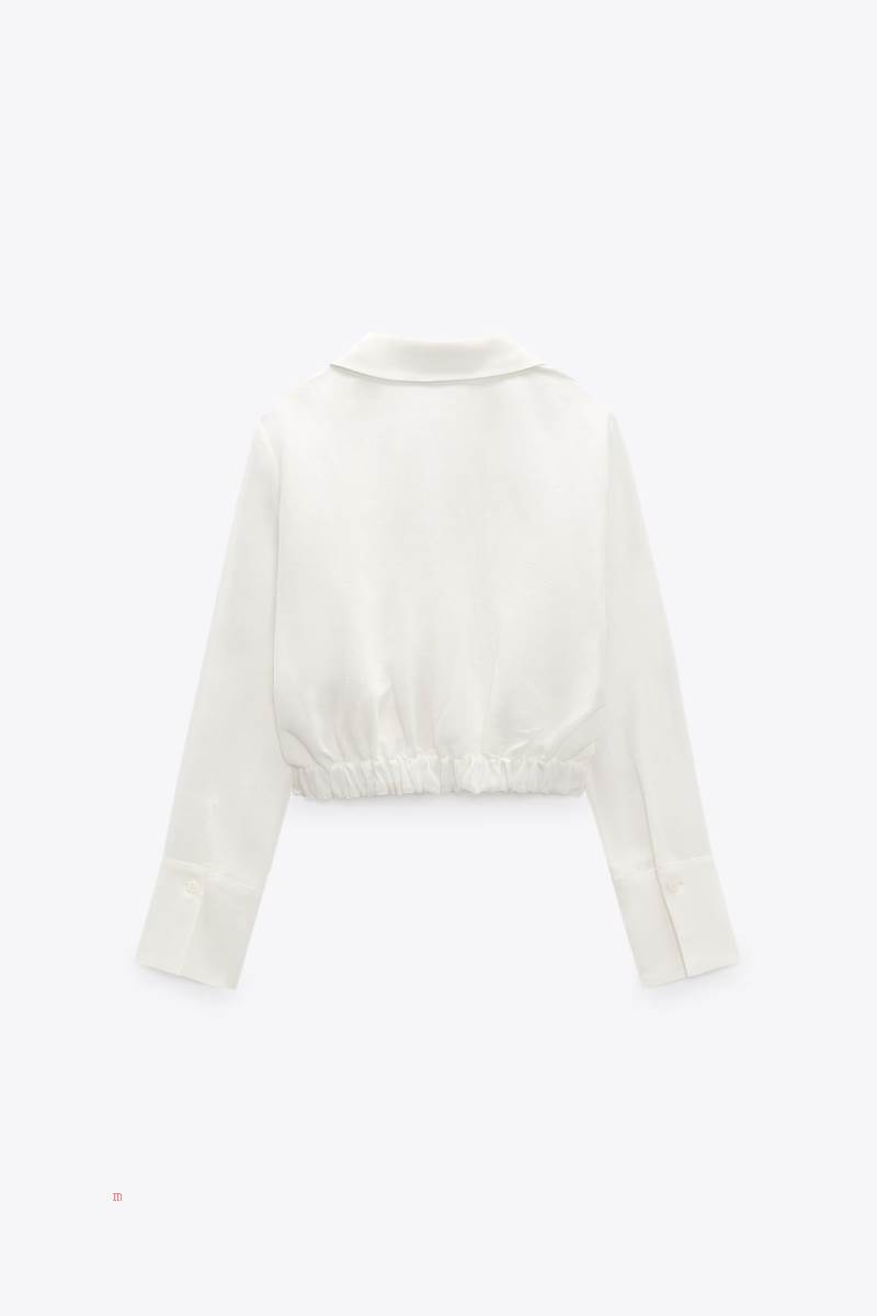 ZARA PLEATED LINEN BLEND Blusar Dam Grå Vita | TYRCA-7124