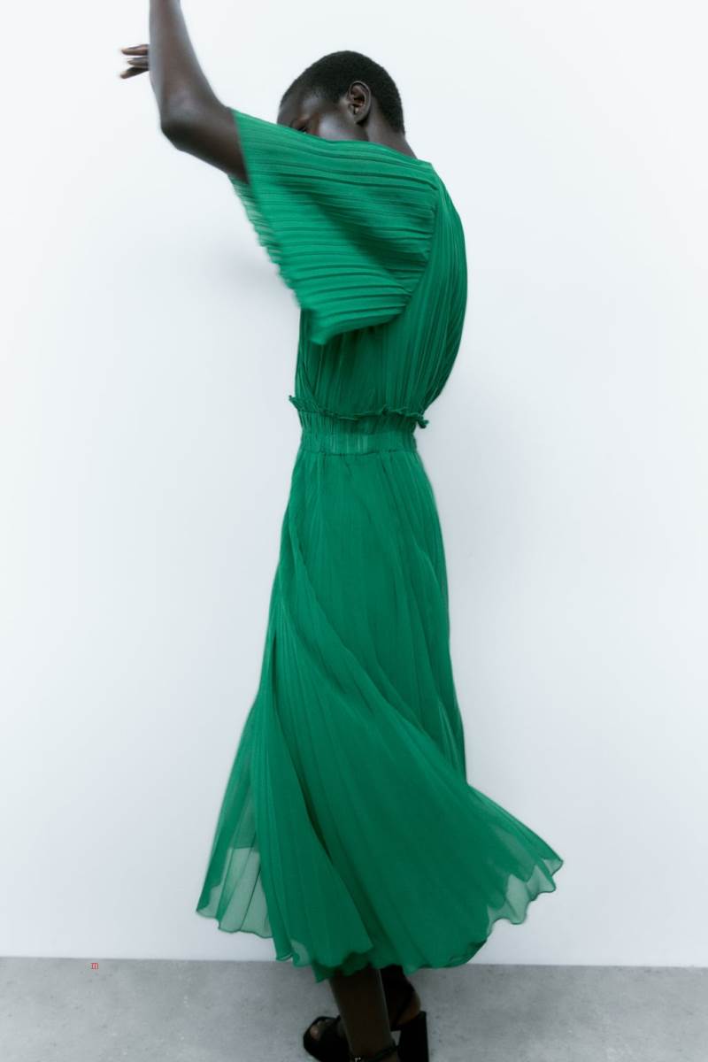 ZARA PLEATED MIDI Klänning Dam Gröna | CGWVM-4091