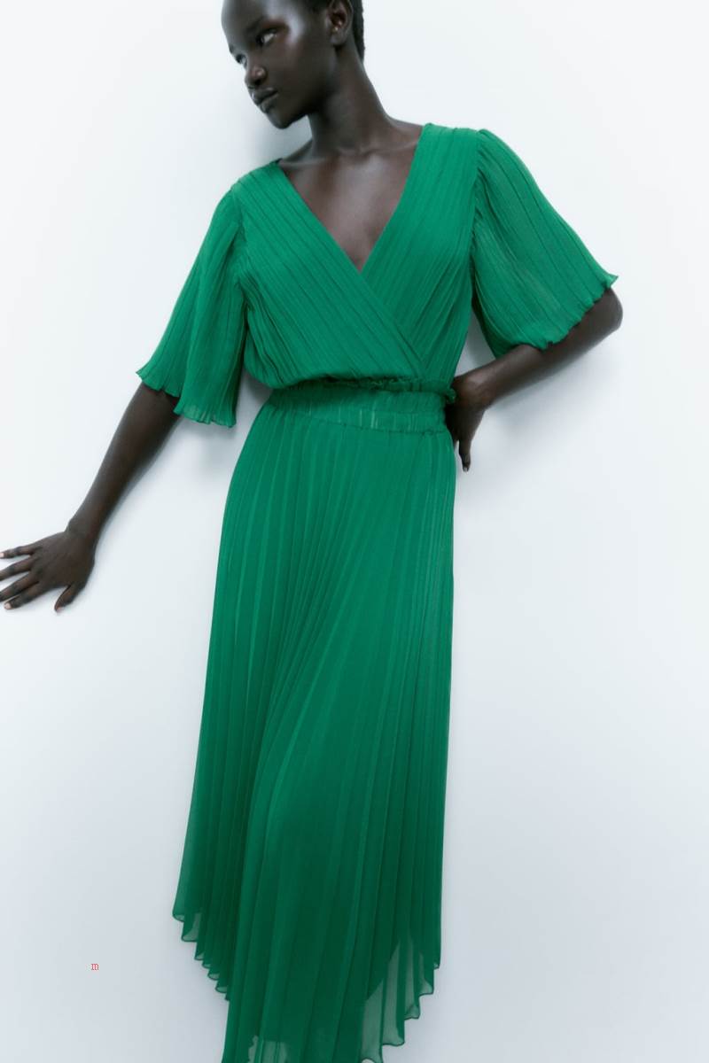 ZARA PLEATED MIDI Klänning Dam Gröna | CGWVM-4091