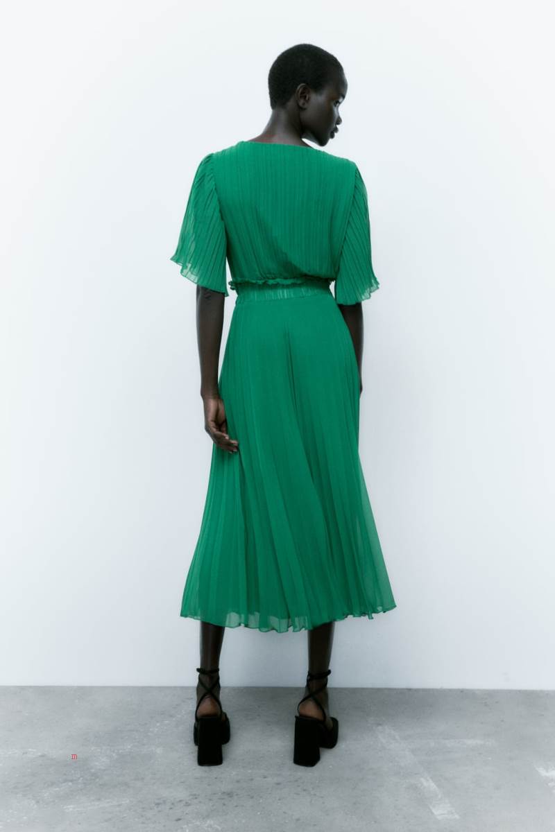 ZARA PLEATED MIDI Klänning Dam Gröna | CGWVM-4091