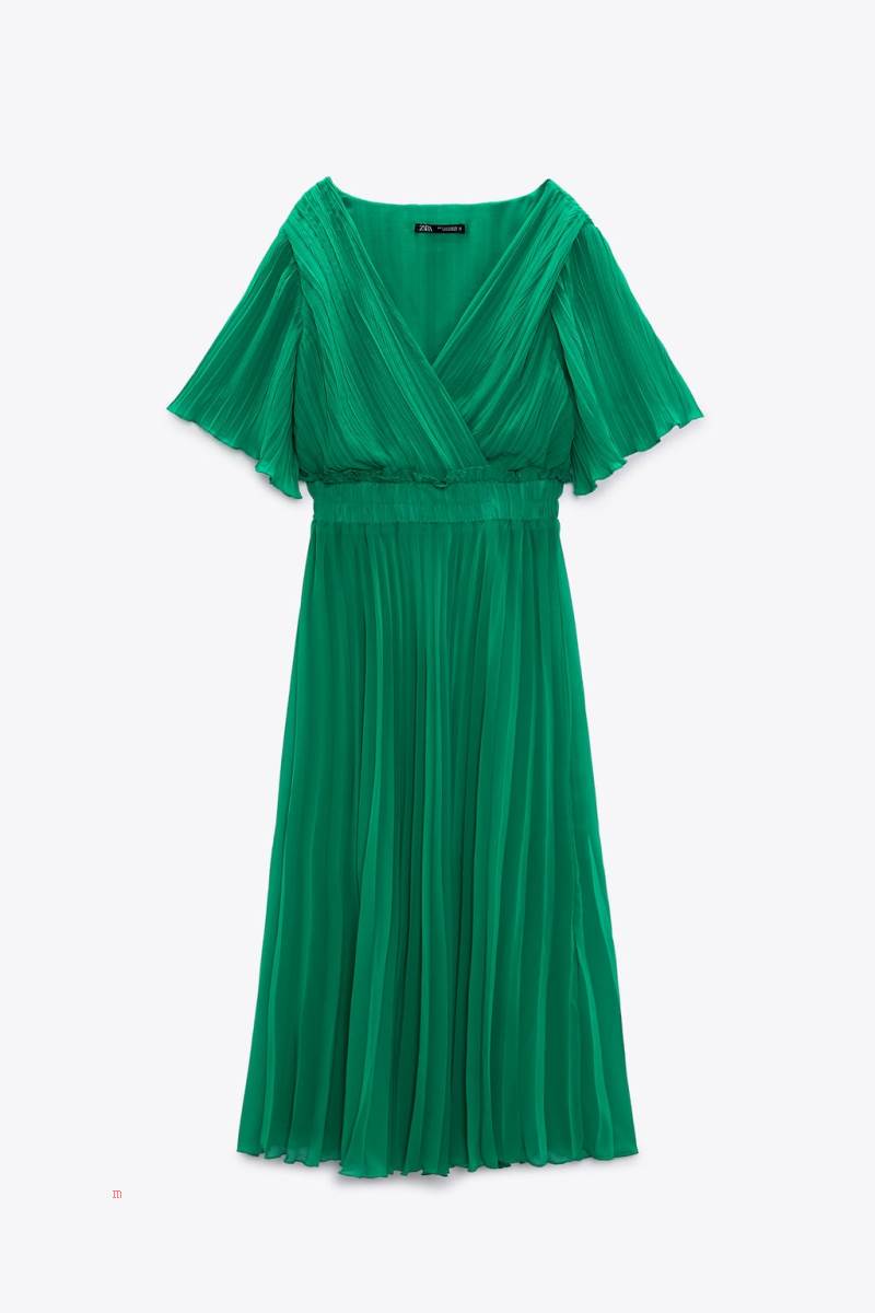 ZARA PLEATED MIDI Klänning Dam Gröna | CGWVM-4091
