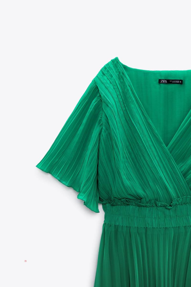 ZARA PLEATED MIDI Klänning Dam Gröna | CGWVM-4091