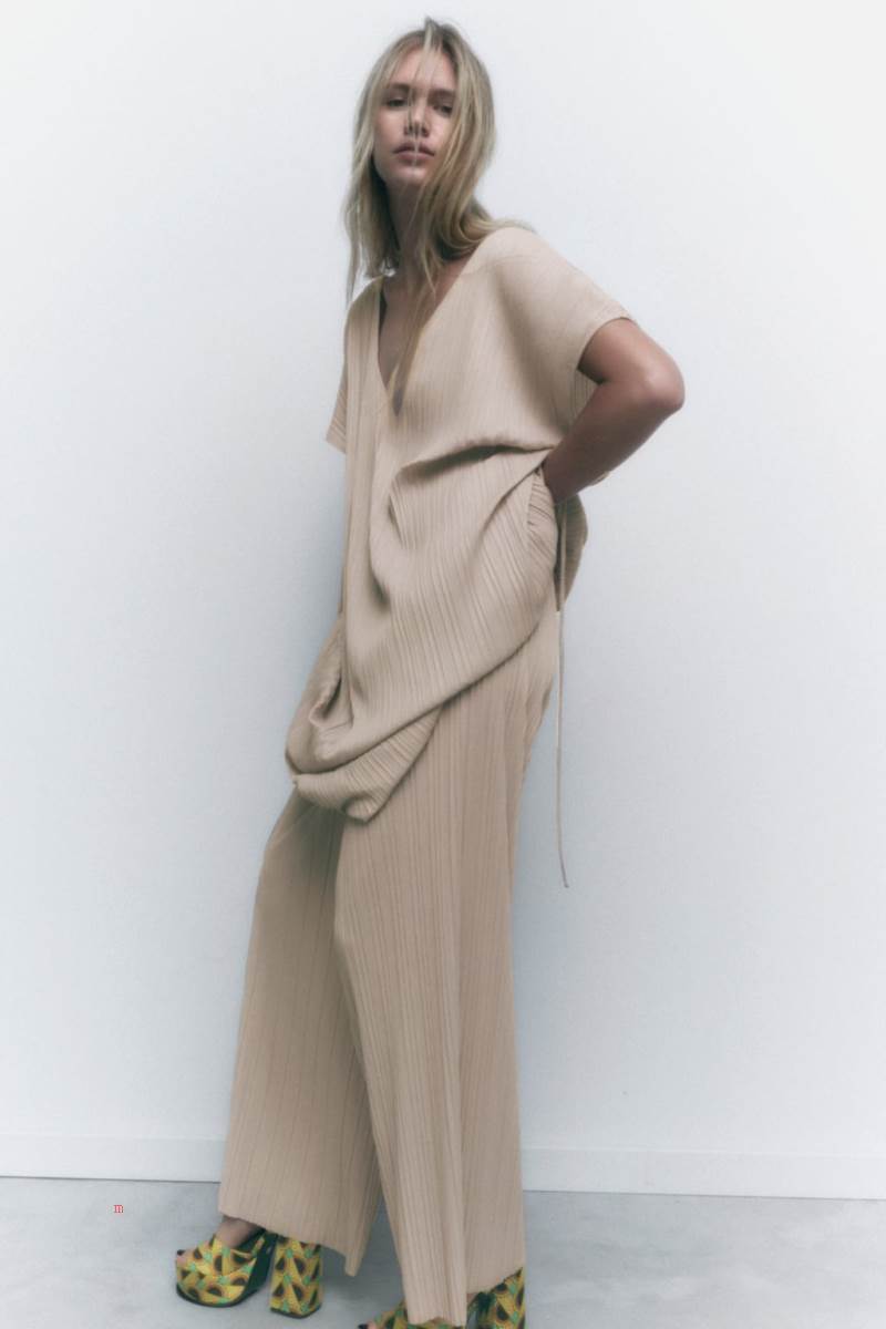 ZARA PLEATED TUNIC WITH BELT Klänning Dam Grå | PHIBO-8206