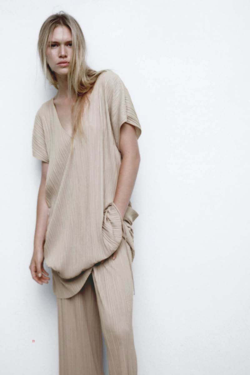 ZARA PLEATED TUNIC WITH BELT Klänning Dam Grå | PHIBO-8206