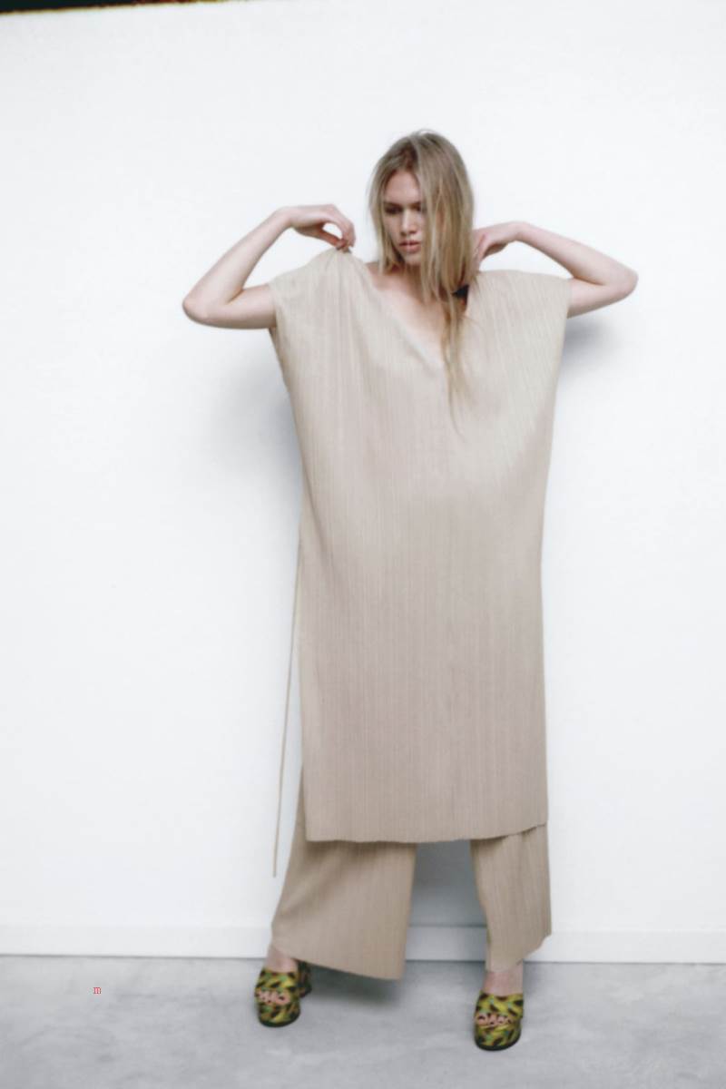 ZARA PLEATED TUNIC WITH BELT Klänning Dam Grå | PHIBO-8206