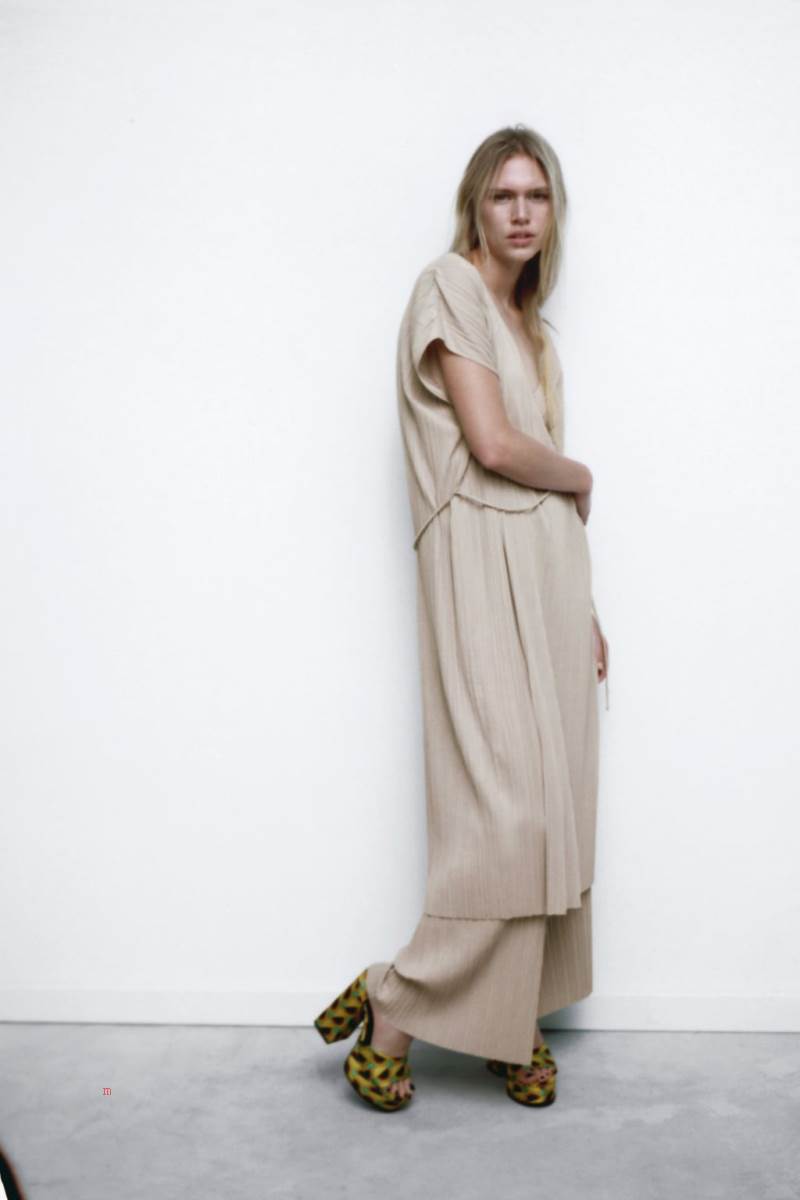 ZARA PLEATED TUNIC WITH BELT Klänning Dam Grå | PHIBO-8206
