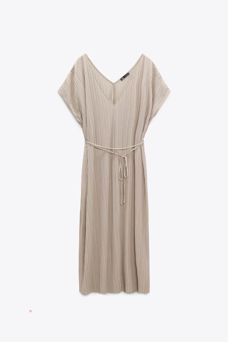 ZARA PLEATED TUNIC WITH BELT Klänning Dam Grå | PHIBO-8206