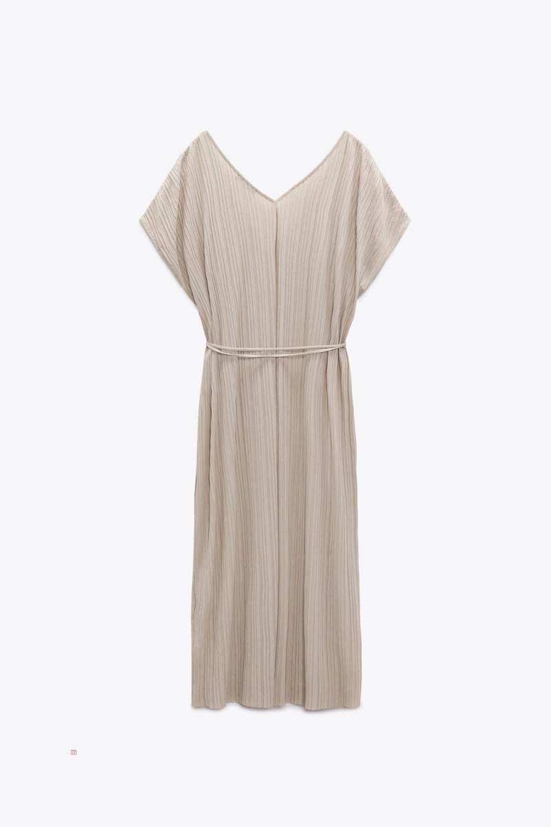 ZARA PLEATED TUNIC WITH BELT Klänning Dam Grå | PHIBO-8206