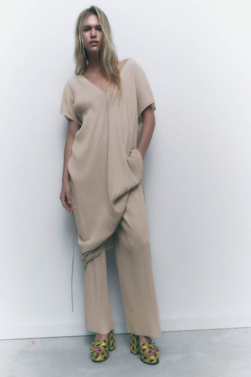 ZARA PLEATED TUNIC WITH BELT Klänning Dam Grå | PHIBO-8206