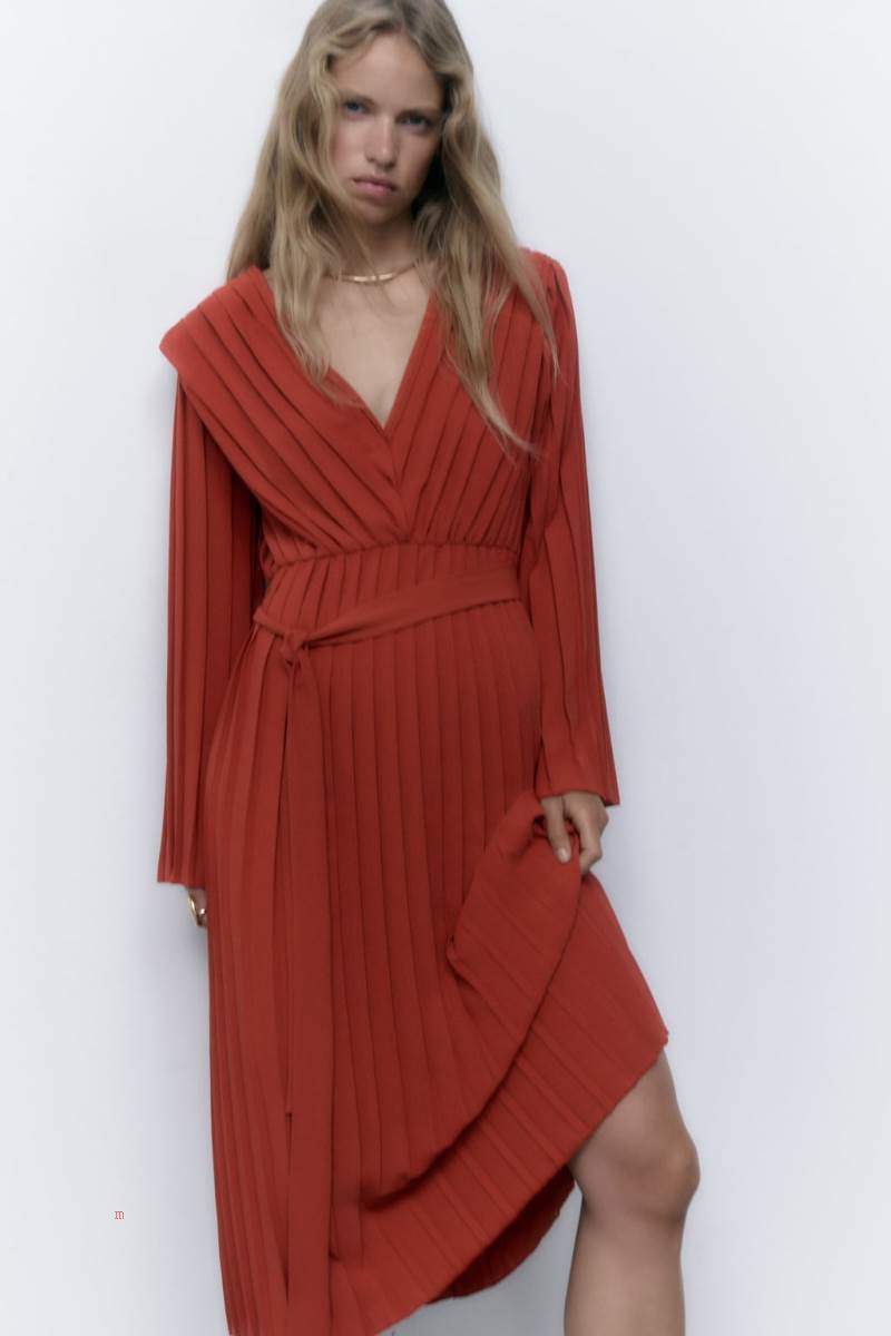 ZARA PLEATED WITH BELT Klänning Dam Mörkröda | PJSUA-2759