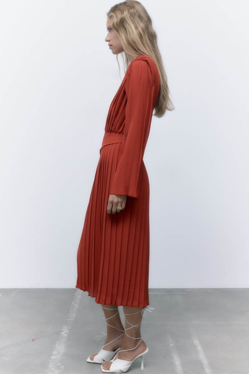 ZARA PLEATED WITH BELT Klänning Dam Mörkröda | PJSUA-2759