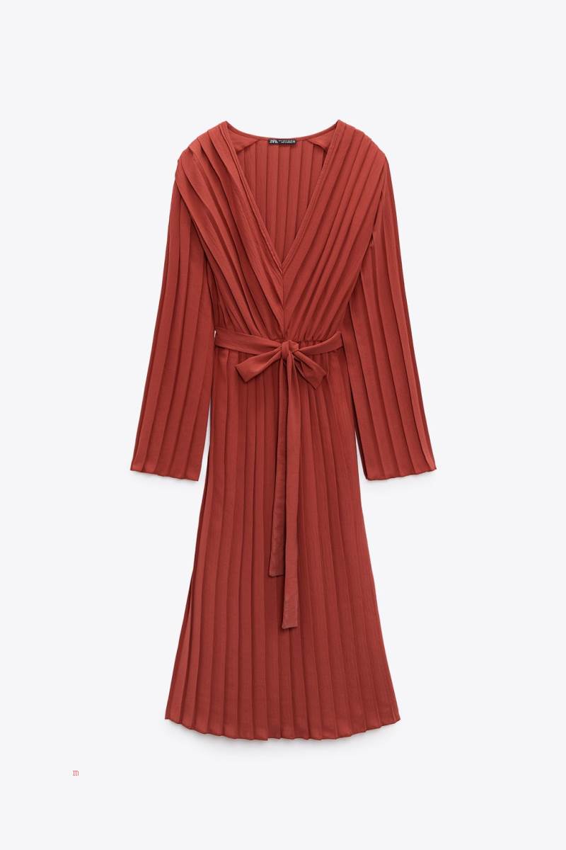 ZARA PLEATED WITH BELT Klänning Dam Mörkröda | PJSUA-2759
