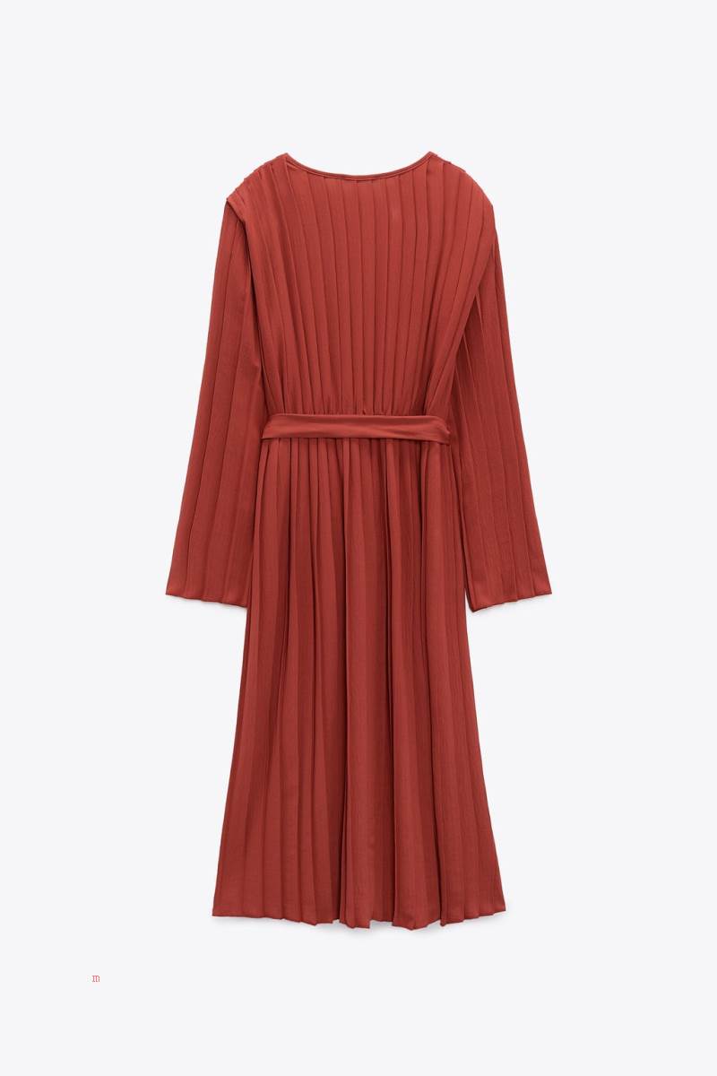 ZARA PLEATED WITH BELT Klänning Dam Mörkröda | PJSUA-2759