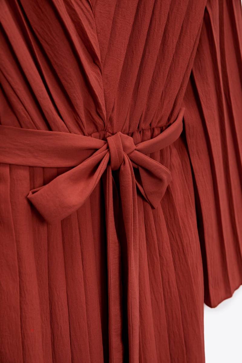ZARA PLEATED WITH BELT Klänning Dam Mörkröda | PJSUA-2759