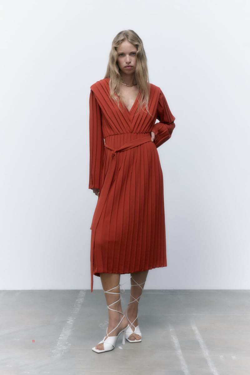 ZARA PLEATED WITH BELT Klänning Dam Mörkröda | PJSUA-2759