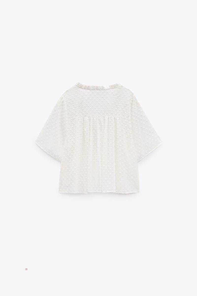 ZARA PLUMETIS WITH LACE TRIM Blusar Dam Grå Vita | TEDMO-4318
