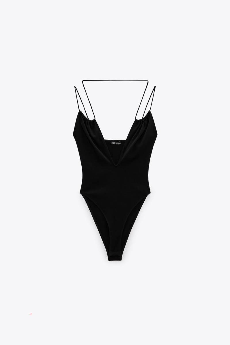 ZARA PLUNGE NECK Bodysuit Dam Svarta | LUKIC-1805