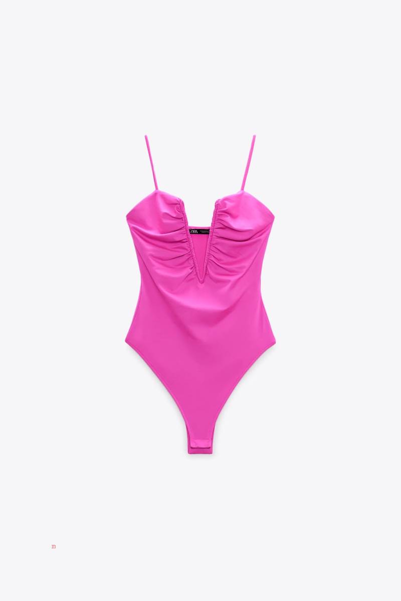 ZARA PLUNGING NECKLINE Bodysuit Dam Fuchsia | RBVEM-3901