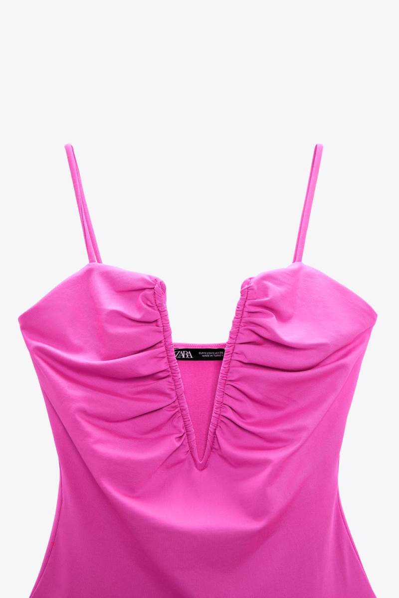 ZARA PLUNGING NECKLINE Bodysuit Dam Fuchsia | RBVEM-3901