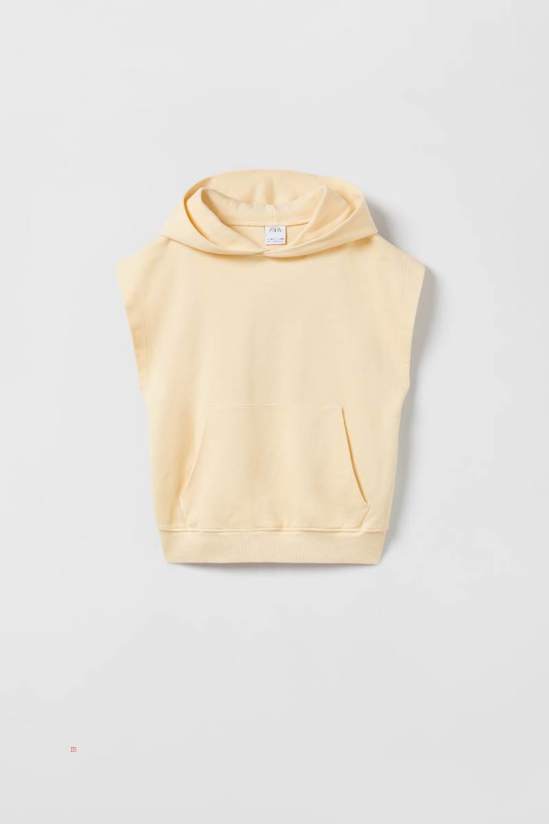 ZARA PLUSH HOODED Väst Pojke Gula | MXBYT-3815