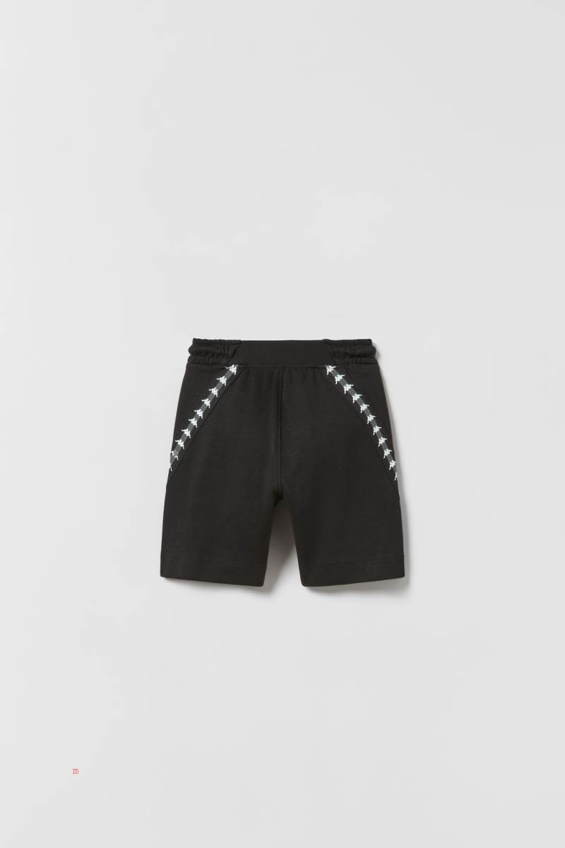 ZARA PLUSH SPORTY KAPPA BERMUDA Shorts Pojke Svarta | HAVNI-1369