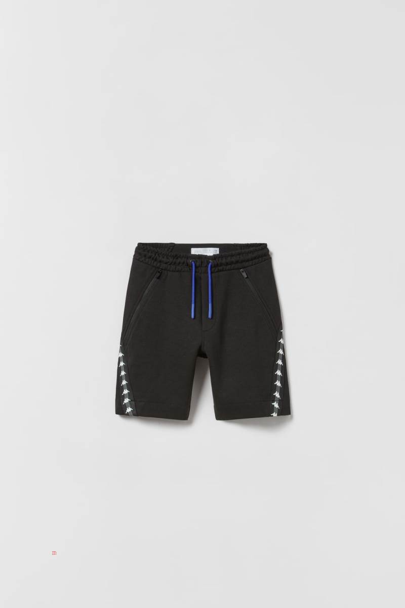 ZARA PLUSH SPORTY KAPPA BERMUDA Shorts Pojke Svarta | HAVNI-1369
