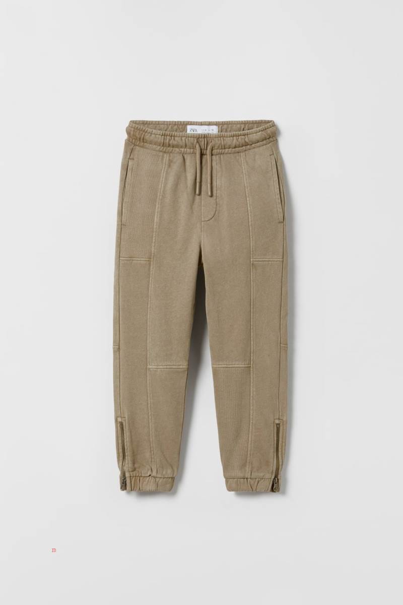 ZARA PLUSH WITH PANELS AND ZIPS Byxor Pojke Beige | FXORI-5927