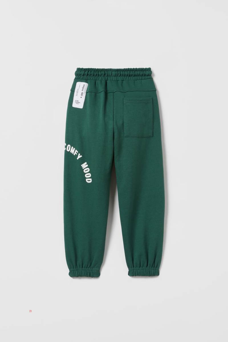 ZARA PLUSH WITH SLOGAN Byxor Pojke Gröna | PREYX-2781