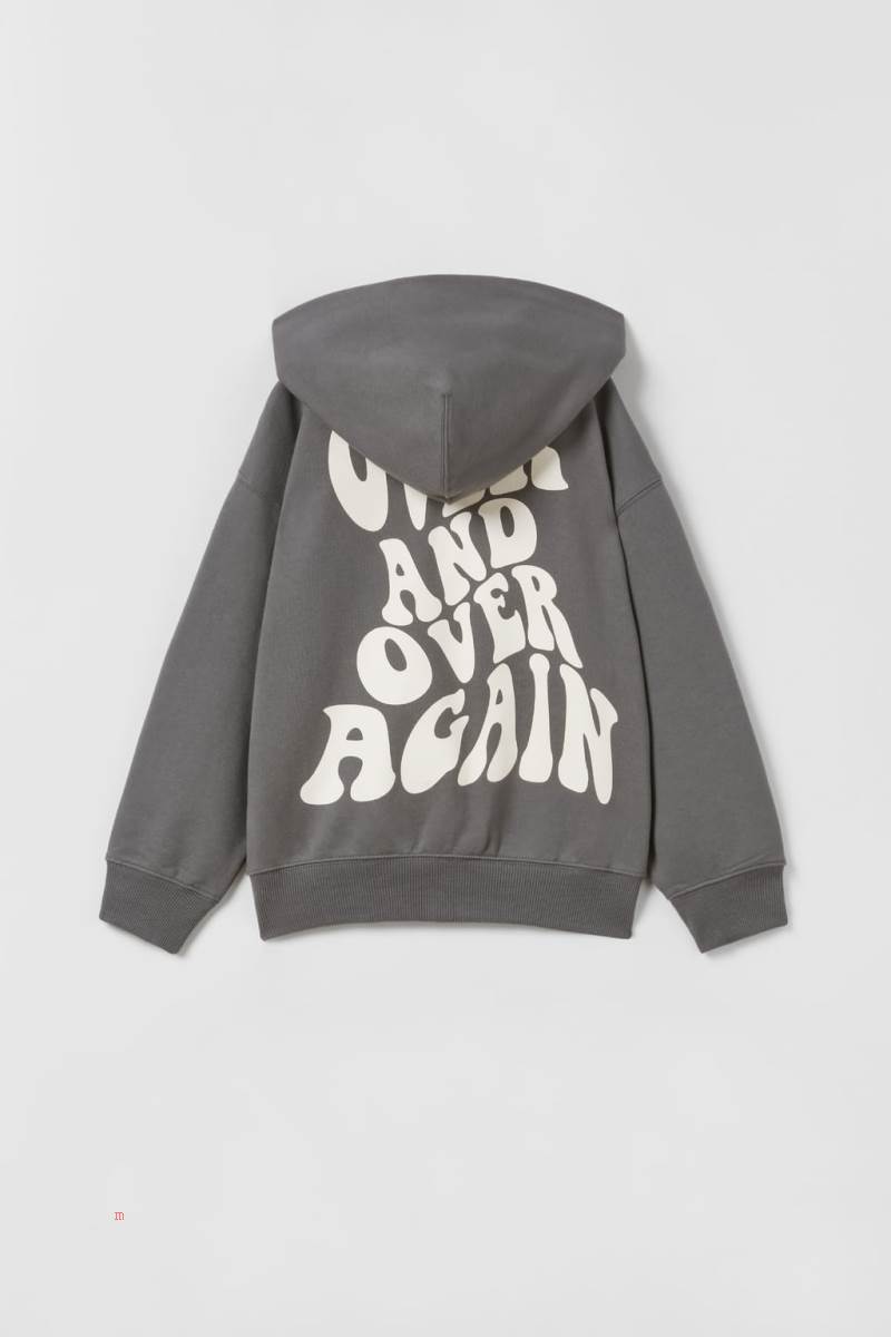 ZARA PLUSH WITH SLOGAN Hoodie Pojke Mörkgrå | JDSCT-2948