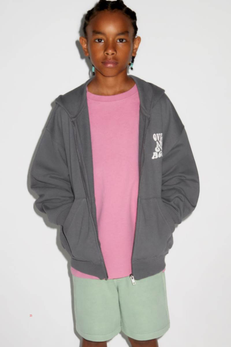 ZARA PLUSH WITH SLOGAN Hoodie Pojke Mörkgrå | JDSCT-2948