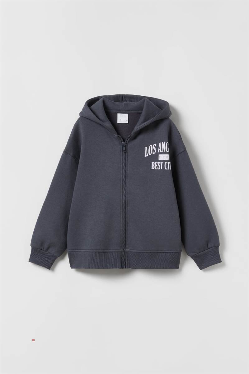 ZARA PLUSH ZIP-UP LOS ANGELES Jacka Pojke Mörkgrå | YIFMJ-1403
