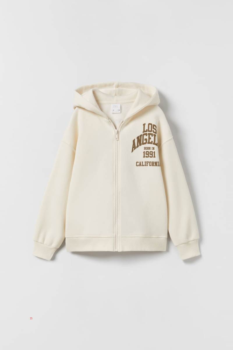 ZARA PLUSH ZIP-UP LOS ANGELES Jacka Tjej Beige | MJBUF-3051
