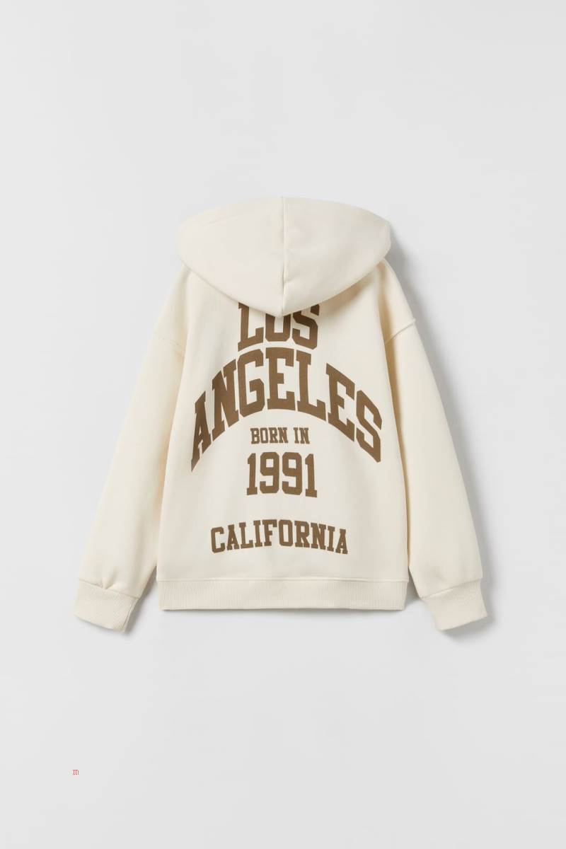 ZARA PLUSH ZIP-UP LOS ANGELES Jacka Tjej Beige | MJBUF-3051