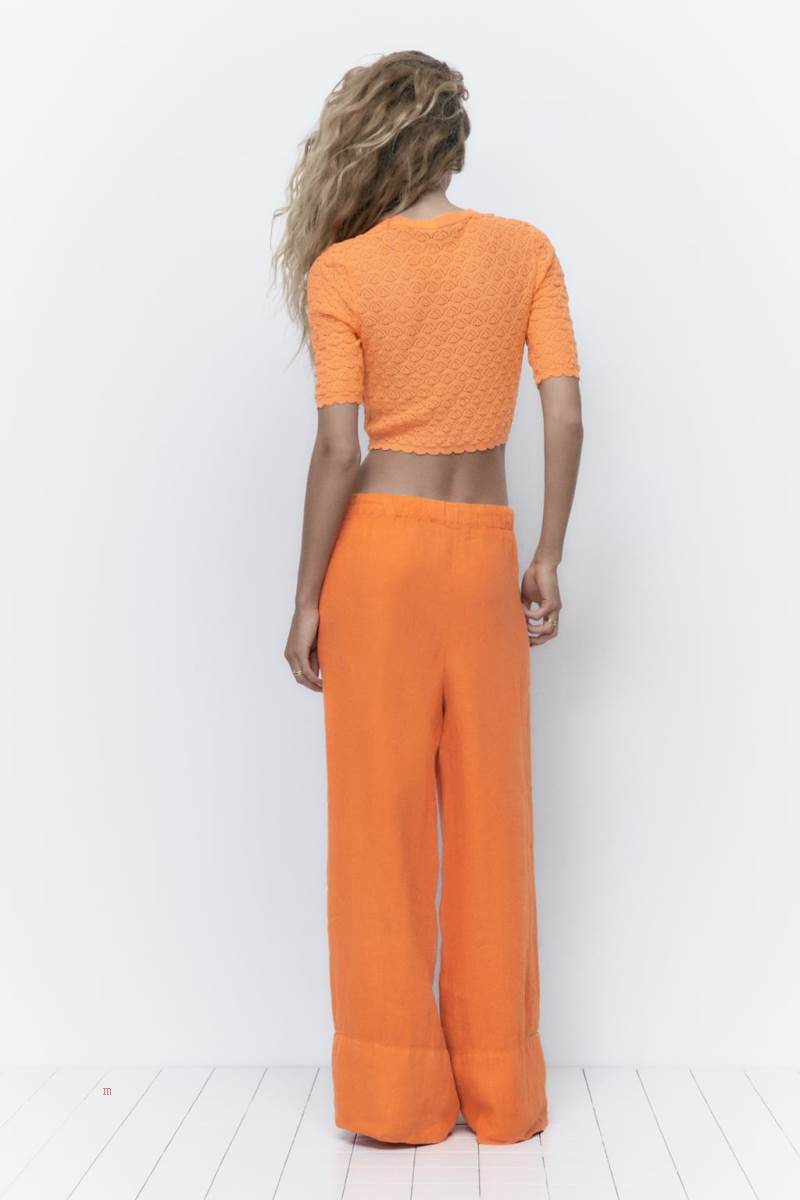ZARA POINTELLE KNIT CROPPED Cardigan Dam Orange | ZDBUH-6290