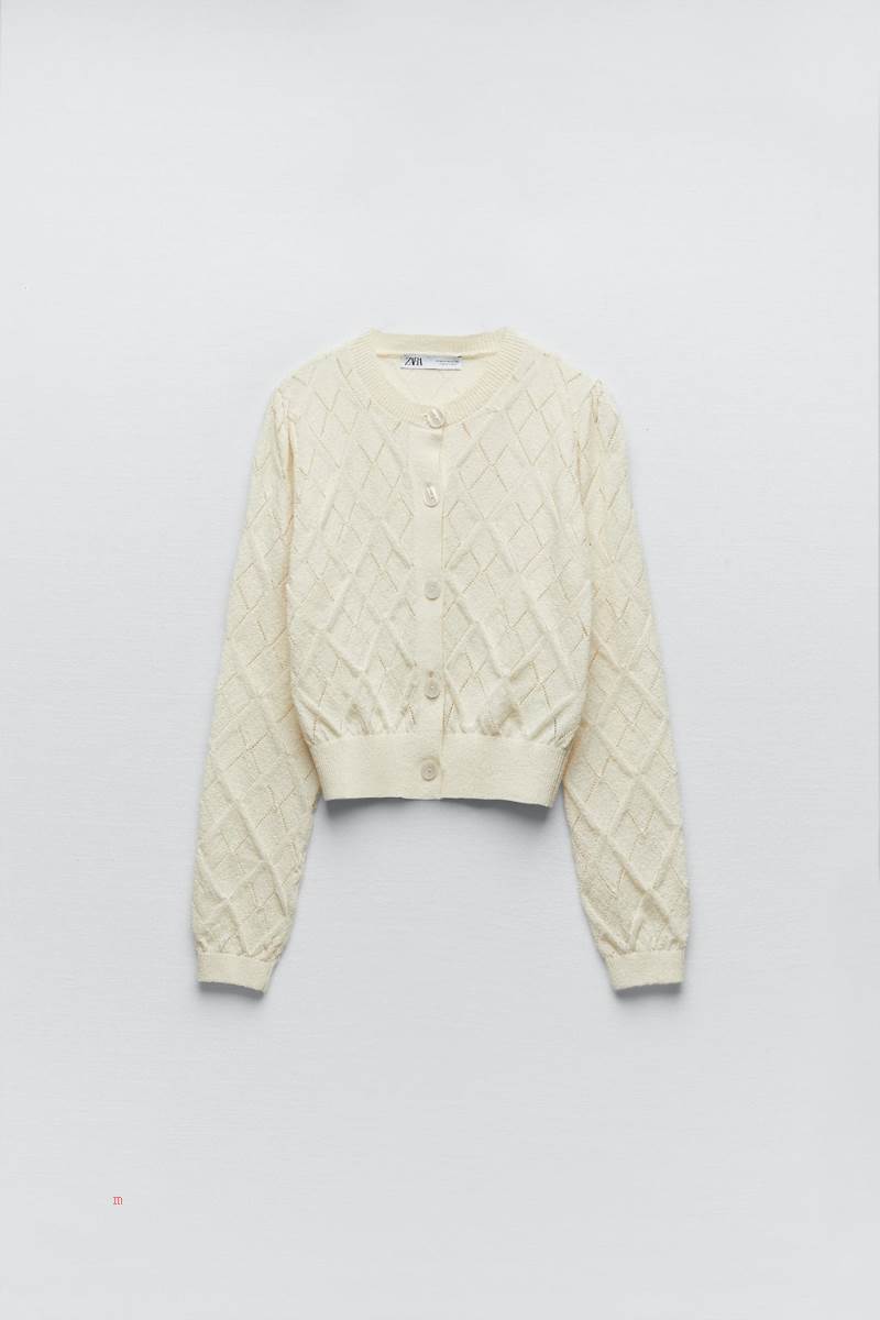 ZARA POINTELLE KNIT Cardigan Dam Grå Vita | DUSLI-9380