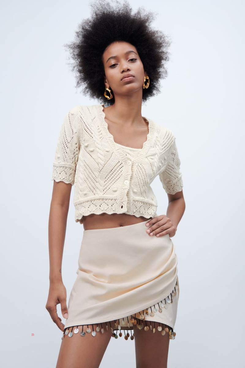 ZARA POINTELLE KNIT Cardigan Dam Grå Vita | WJUVG-4806