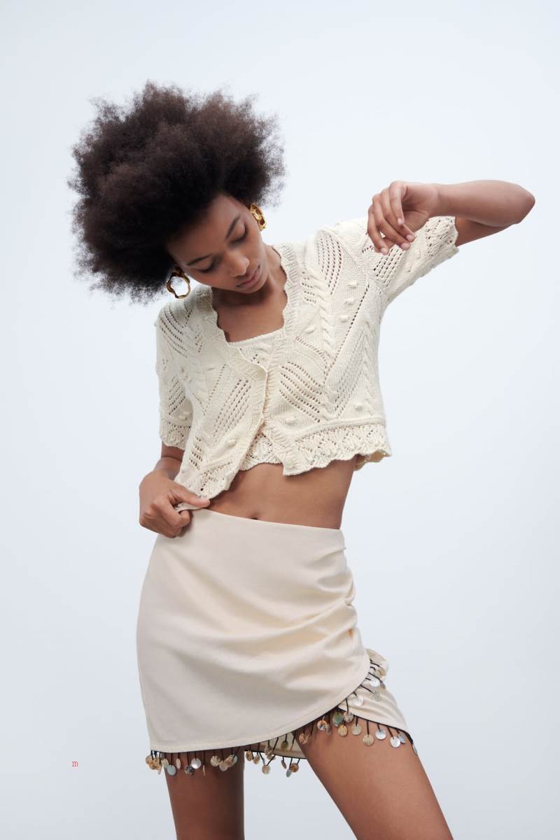 ZARA POINTELLE KNIT Cardigan Dam Grå Vita | WJUVG-4806