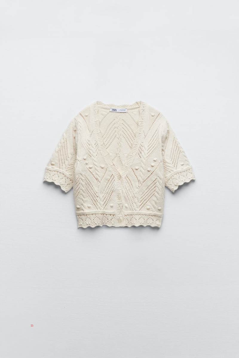 ZARA POINTELLE KNIT Cardigan Dam Grå Vita | WJUVG-4806