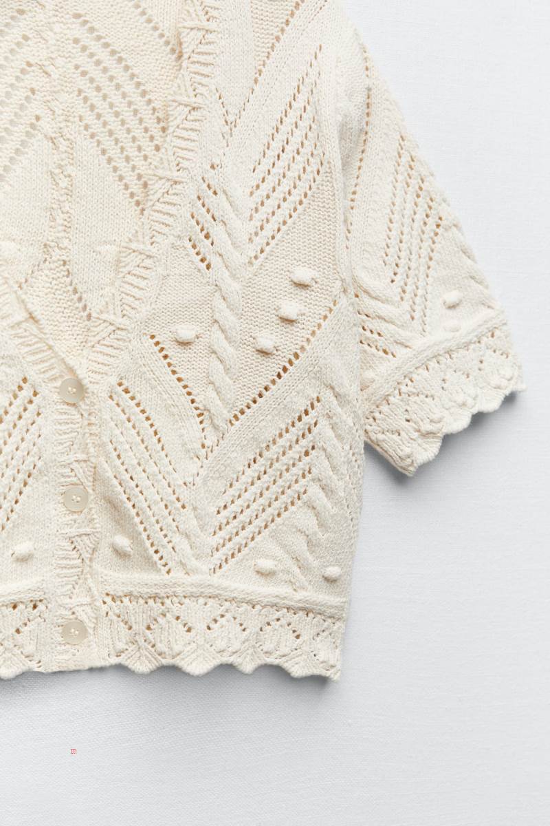 ZARA POINTELLE KNIT Cardigan Dam Grå Vita | WJUVG-4806