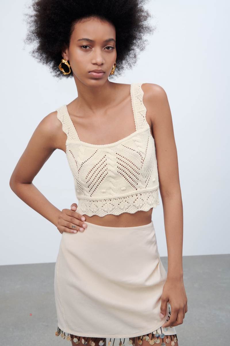 ZARA POINTELLE KNIT Crop Top Dam Grå Vita | SMIXF-2768