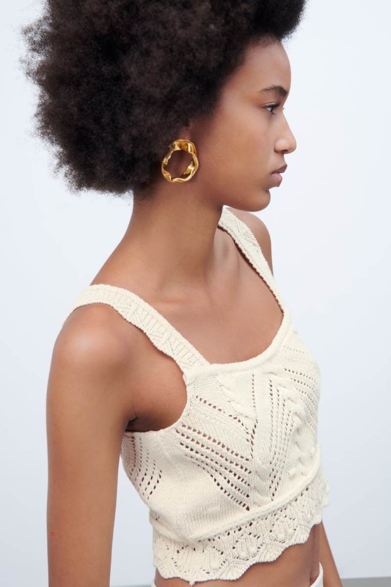 ZARA POINTELLE KNIT Crop Top Dam Grå Vita | SMIXF-2768
