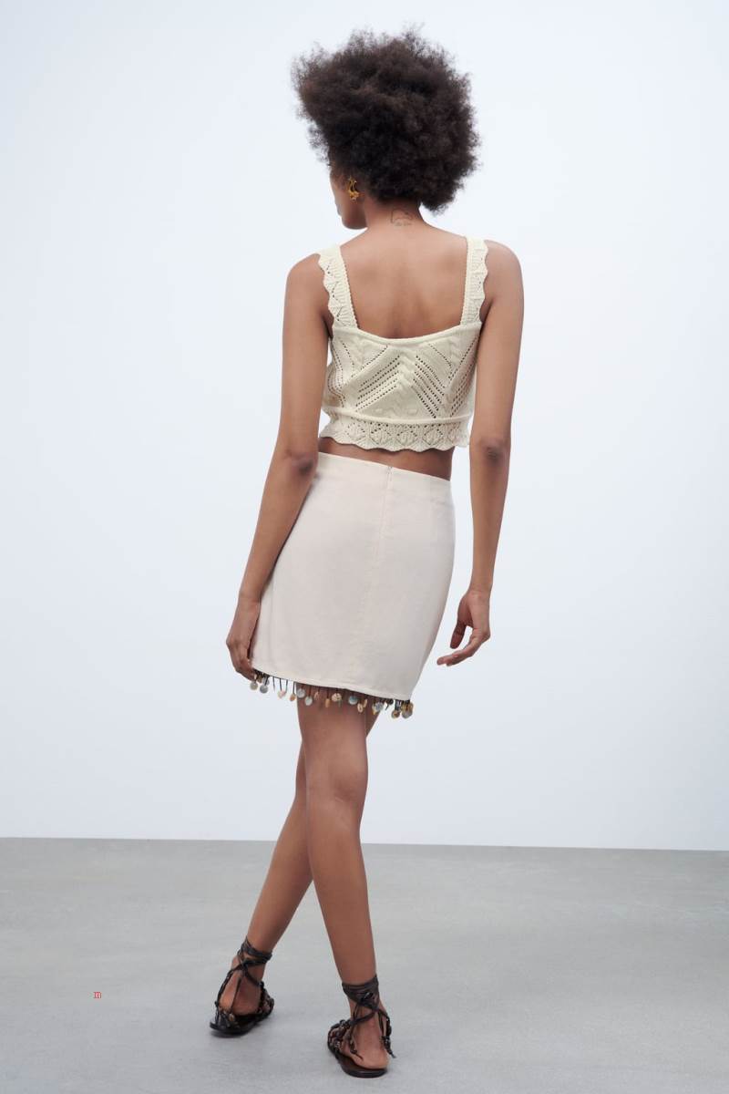 ZARA POINTELLE KNIT Crop Top Dam Grå Vita | SMIXF-2768