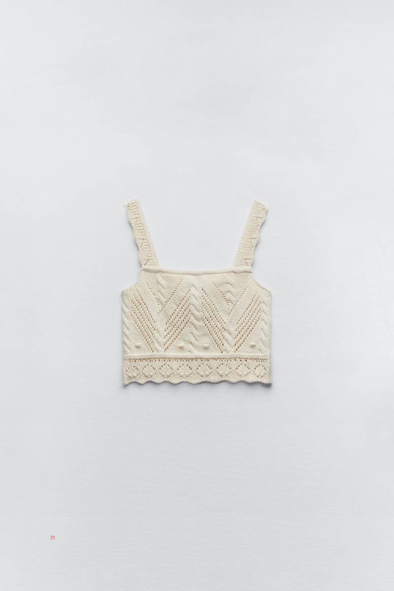 ZARA POINTELLE KNIT Crop Top Dam Grå Vita | SMIXF-2768