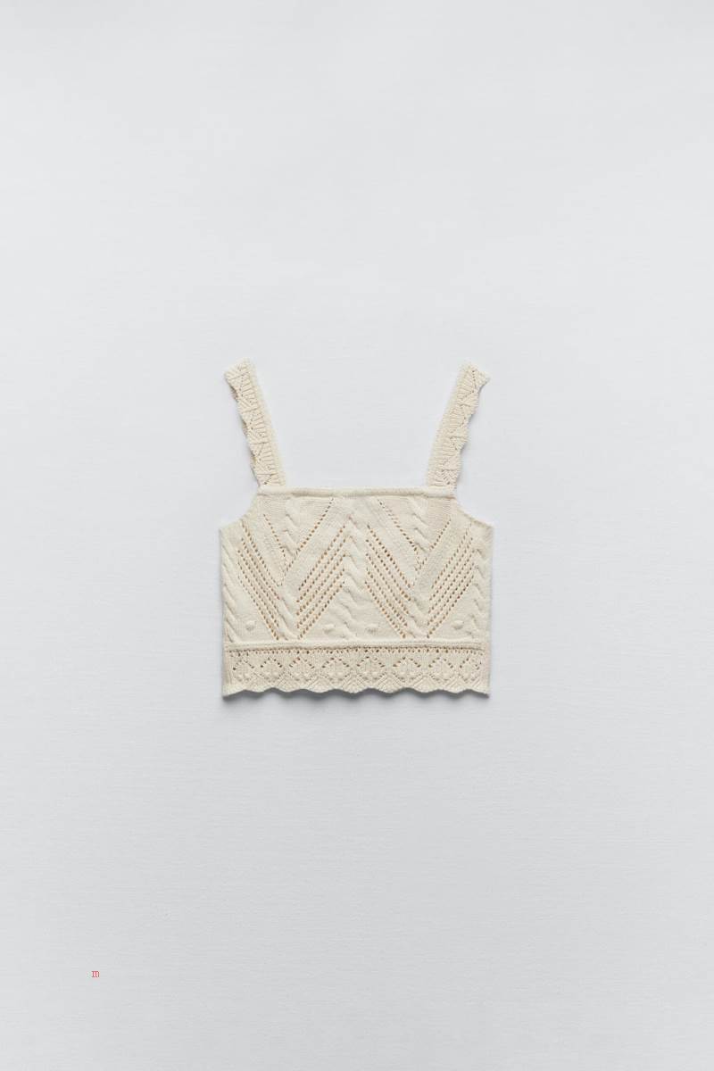 ZARA POINTELLE KNIT Crop Top Dam Grå Vita | SMIXF-2768