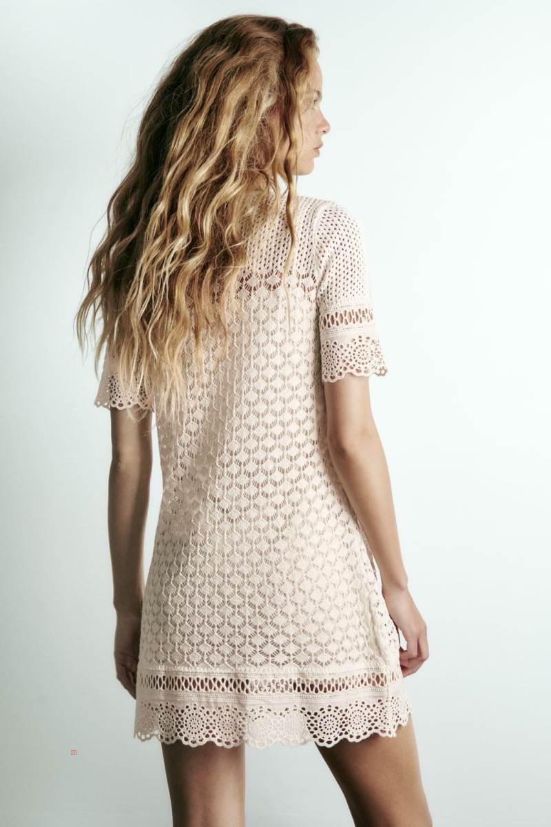 ZARA POINTELLE KNIT Klänning Dam Grå Vita | EDNZC-3741