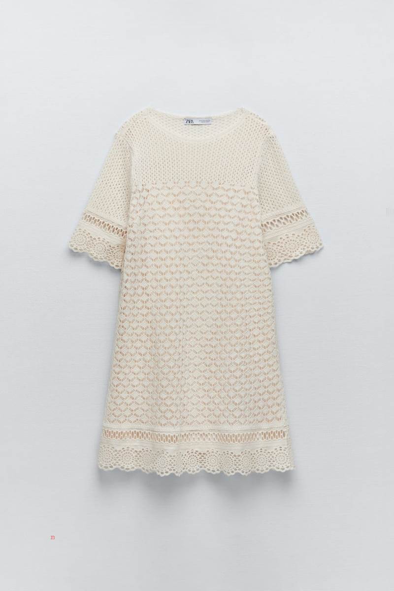 ZARA POINTELLE KNIT Klänning Dam Grå Vita | EDNZC-3741